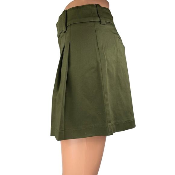 Aritzia Sunday Best Women's Green Khaki Pleated Zipper Mini A-Line Skirt Size 4 - Picture 2 of 5